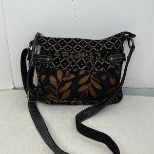 FOSSIL MULTICOLOR TAPESTRY GENUINE LEATHER STRAP XBODY HOBO SHOULDER BAG HANDBAG